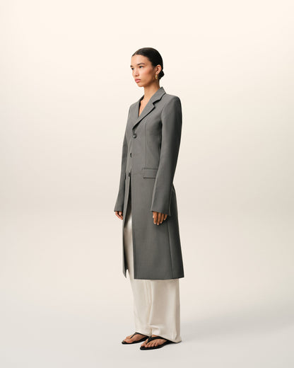 AmiParis Grey New Wool Simple Breasted Fitted Coat Women's