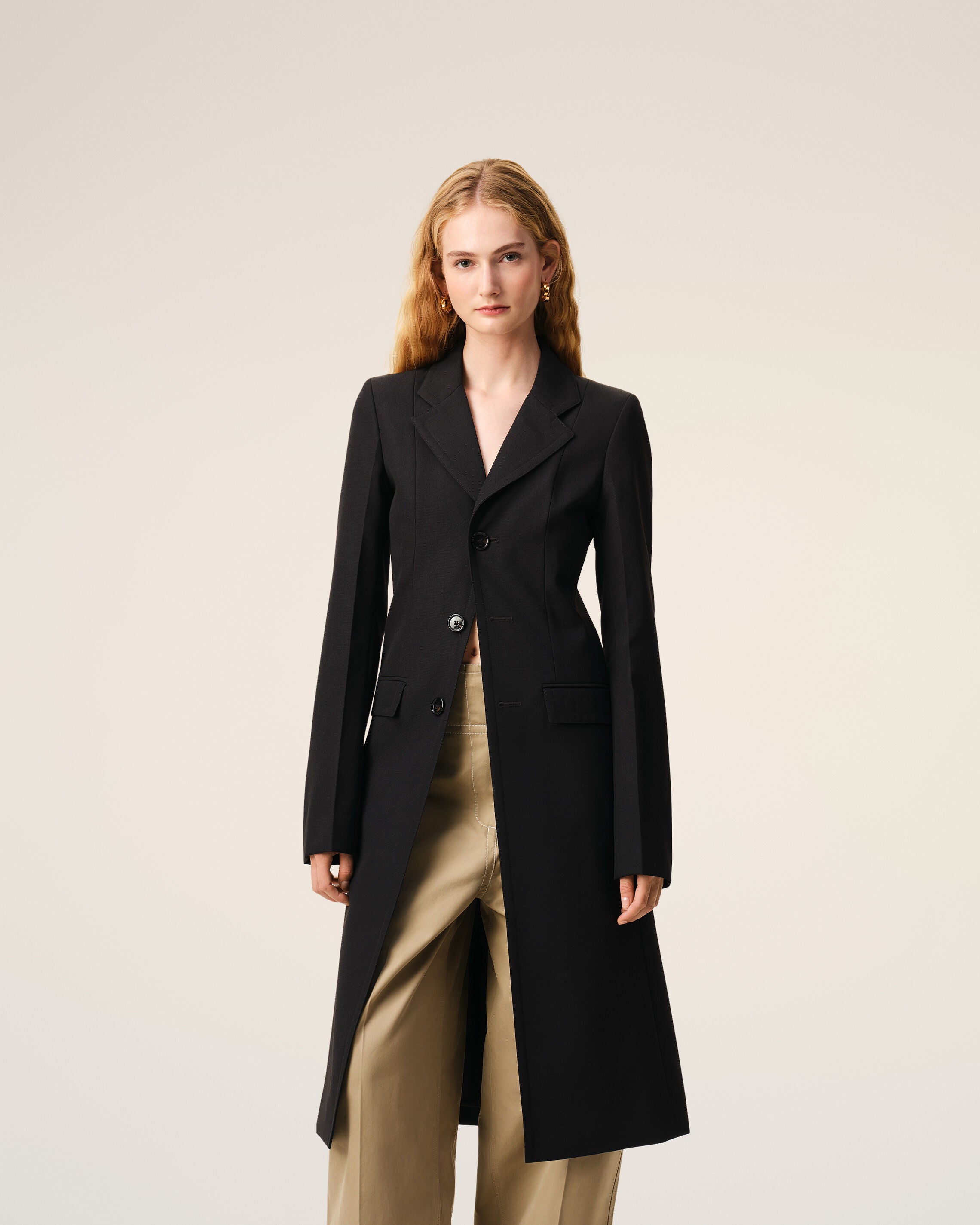 AmiParis Black New Wool Simple Breasted Fitted Coat Women's