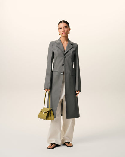 AmiParis Grey New Wool Simple Breasted Fitted Coat Women's