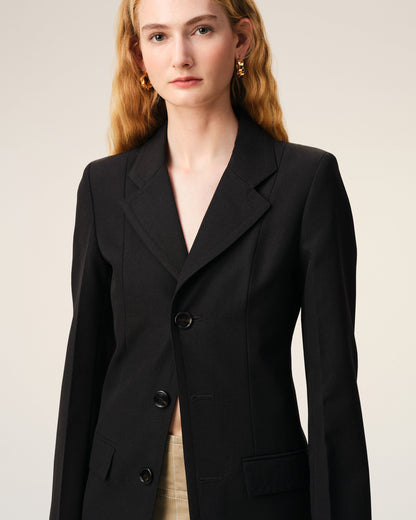 AmiParis Black New Wool Simple Breasted Fitted Coat Women's