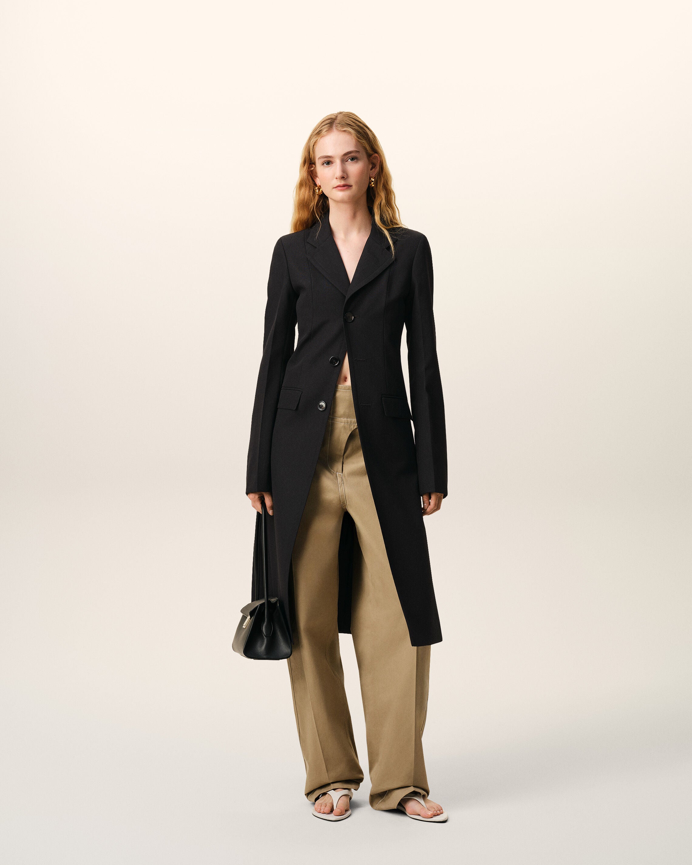 AmiParis Black New Wool Simple Breasted Fitted Coat Women's
