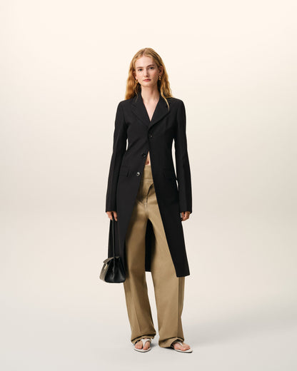 AmiParis Black New Wool Simple Breasted Fitted Coat Women's