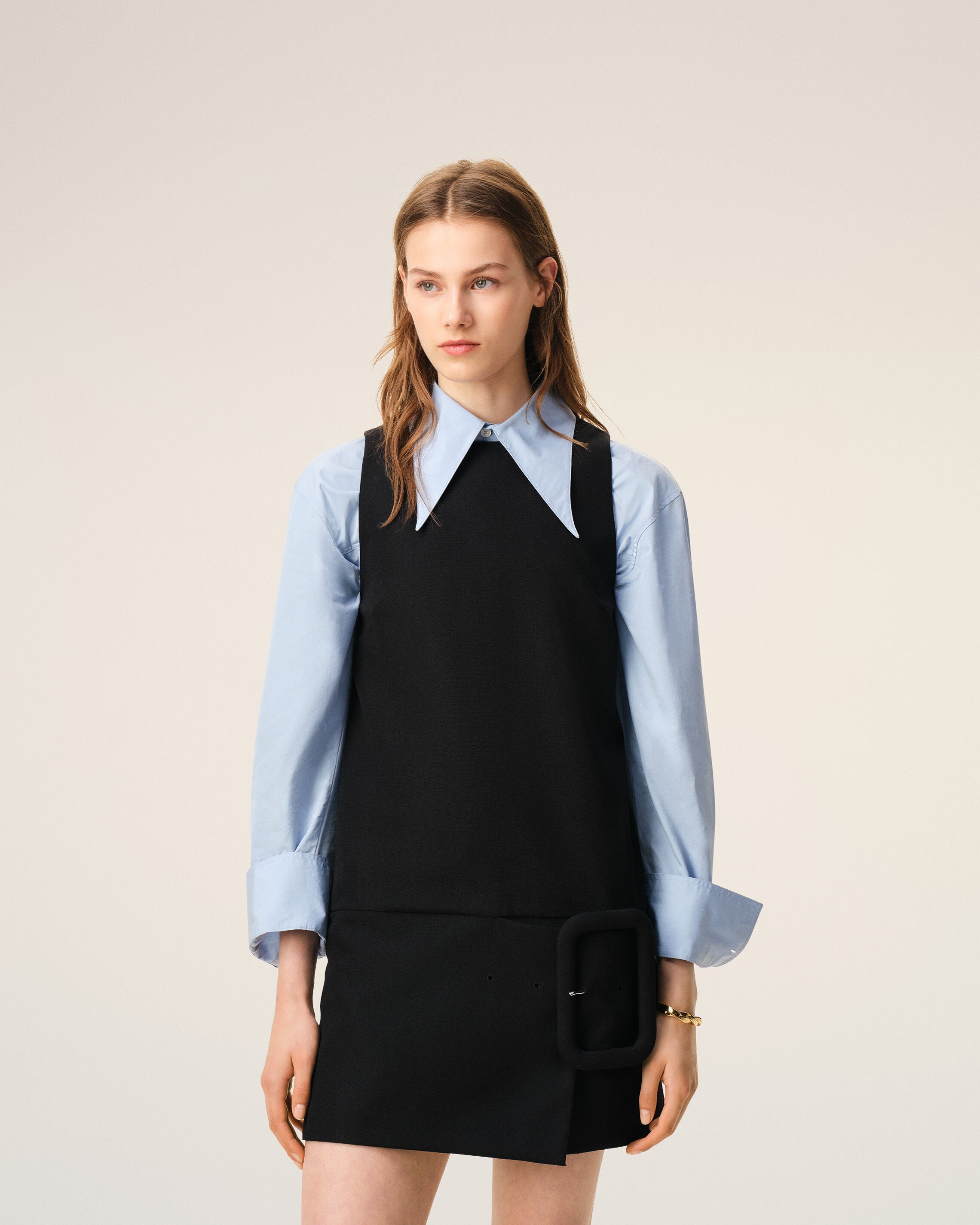 AmiParis Black New Wool Belted Mini Dress Women's