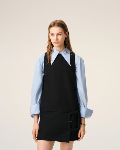 AmiParis Black New Wool Belted Mini Dress Women's