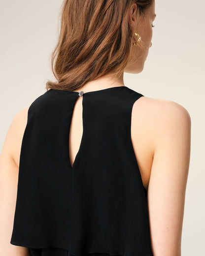 AmiParis Black Blended Silk Long Dress With Ruffles Women's