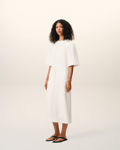 AmiParis White Cotton Long Fitted Dress Women's