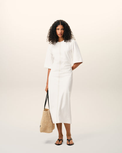 AmiParis White Cotton Long Fitted Dress Women's