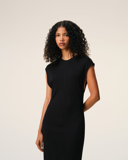 AmiParis Black Jersey Sleeveless Fitted Long  Dress Women's