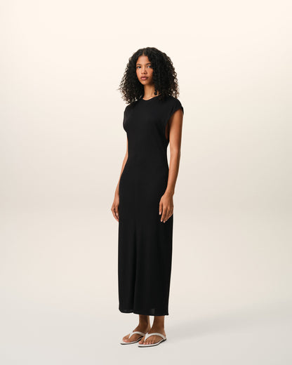 AmiParis Black Jersey Sleeveless Fitted Long  Dress Women's