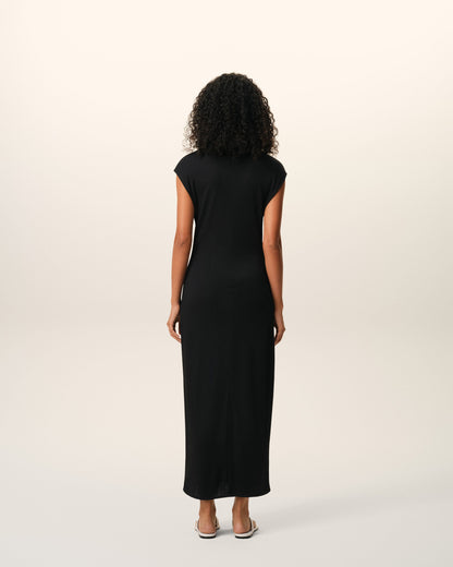 AmiParis Black Jersey Sleeveless Fitted Long  Dress Women's