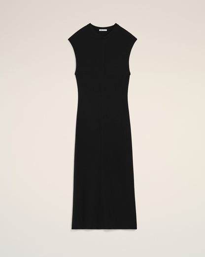 AmiParis Black Jersey Sleeveless Fitted Long  Dress Women's