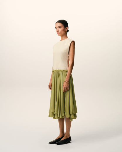 AmiParis White And Green Bicolor New Wool Midi Dress Women's