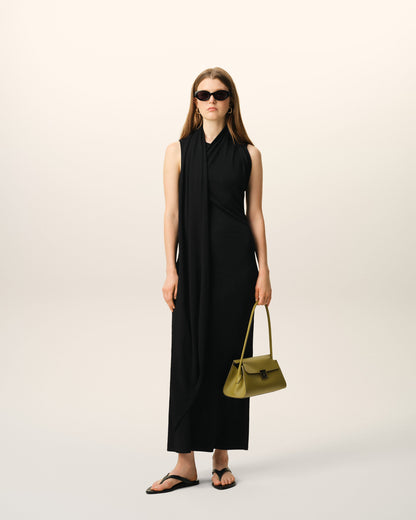 AmiParis Black Jersey Maxi Lavalliere Dress Women's
