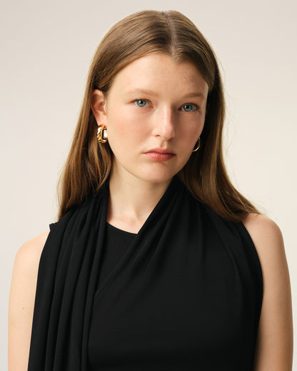AmiParis Black Jersey Maxi Lavalliere Dress Women's