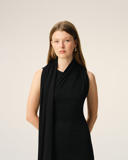 AmiParis Black Jersey Maxi Lavalliere Dress Women's