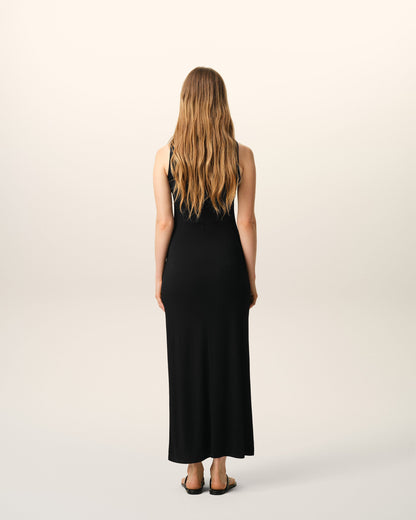 AmiParis Black Jersey Maxi Lavalliere Dress Women's