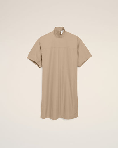 AmiParis Beige Cotton Stand Up Collar Buttoned Dress Women's