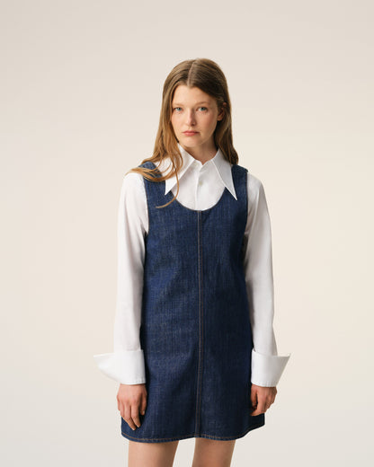 AmiParis Blue Cotton Short Strapped Dress Women's