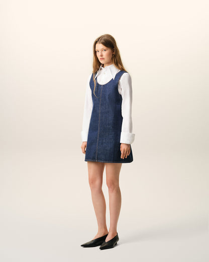 AmiParis Blue Cotton Short Strapped Dress Women's