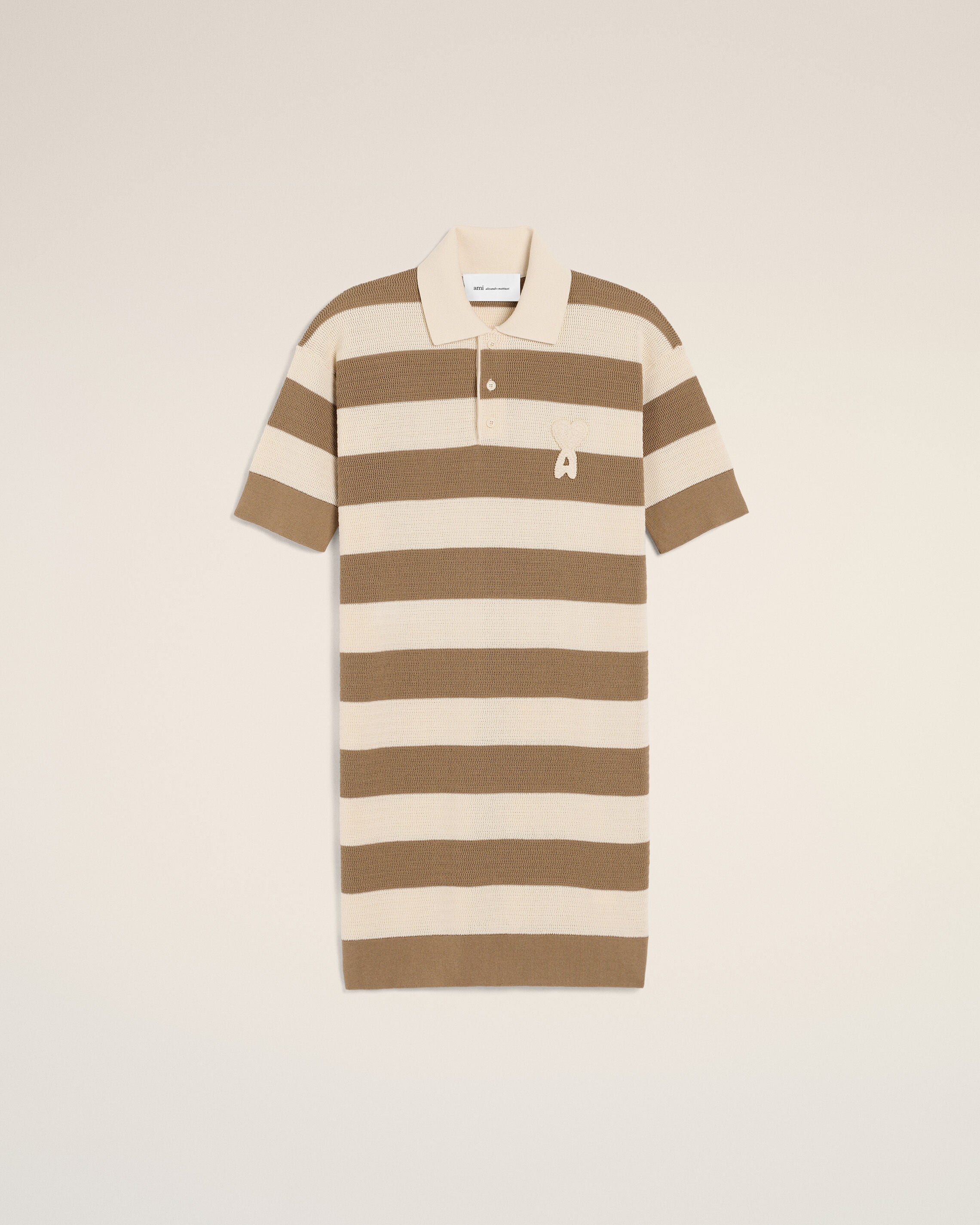 White And Brown Cotton Polo Dress Ami De Coeur Patch Women's