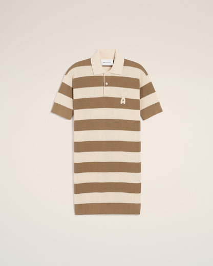 White And Brown Cotton Polo Dress Ami De Coeur Patch Women's