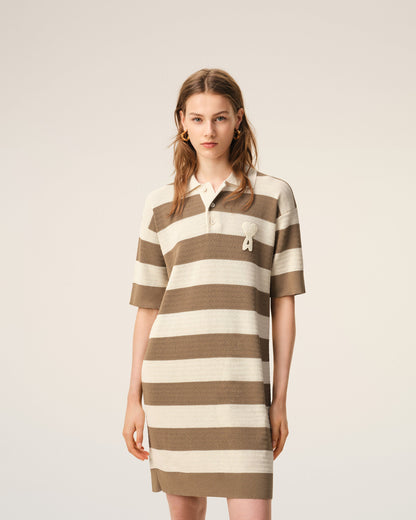 White And Brown Cotton Polo Dress Ami De Coeur Patch Women's