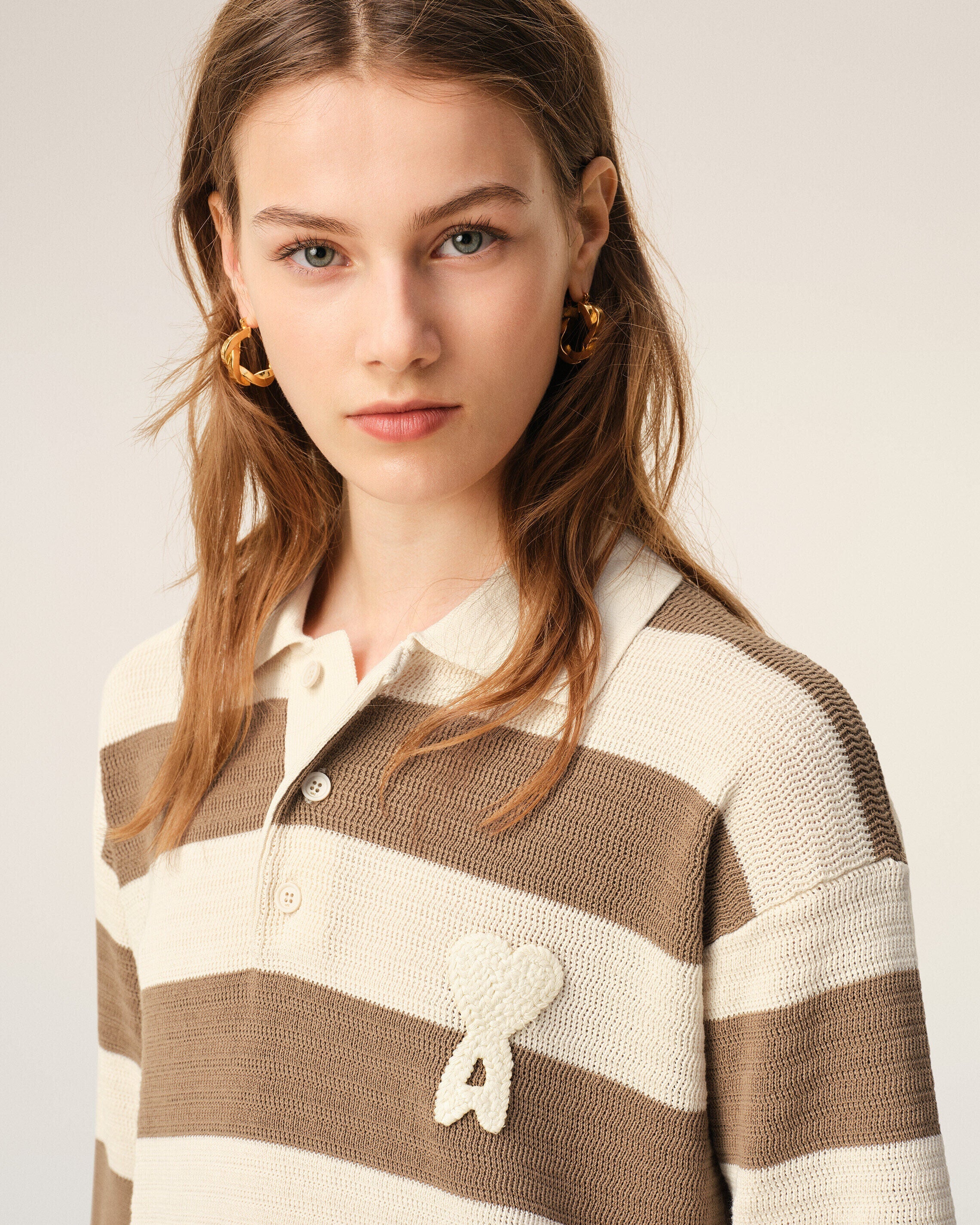 White And Brown Cotton Polo Dress Ami De Coeur Patch Women's