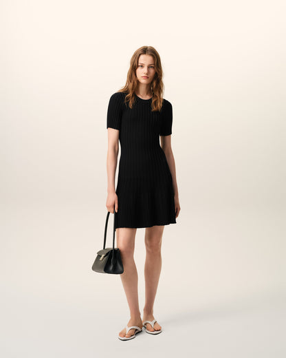 AmiParis Black Knit Mini Godet Dress Women's