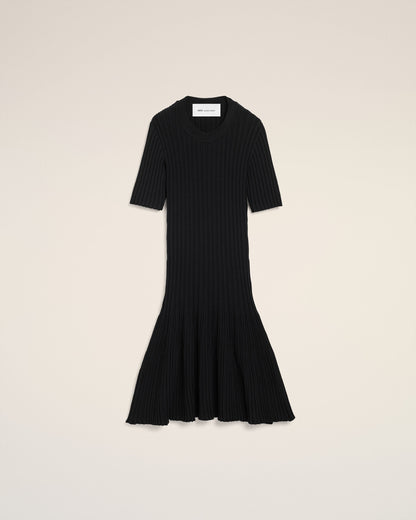 AmiParis Black Knit Mini Godet Dress Women's