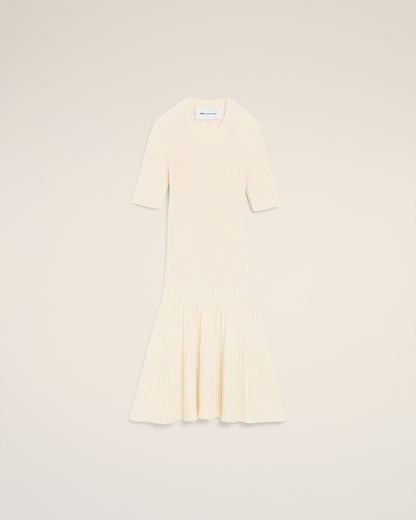 AmiParis White Knit Mini Godet Dress Women's