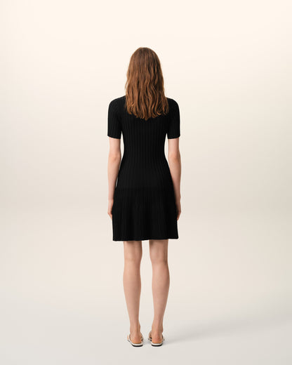 AmiParis Black Knit Mini Godet Dress Women's