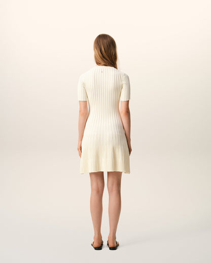 AmiParis White Knit Mini Godet Dress Women's