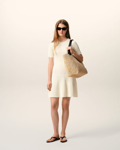 AmiParis White Knit Mini Godet Dress Women's