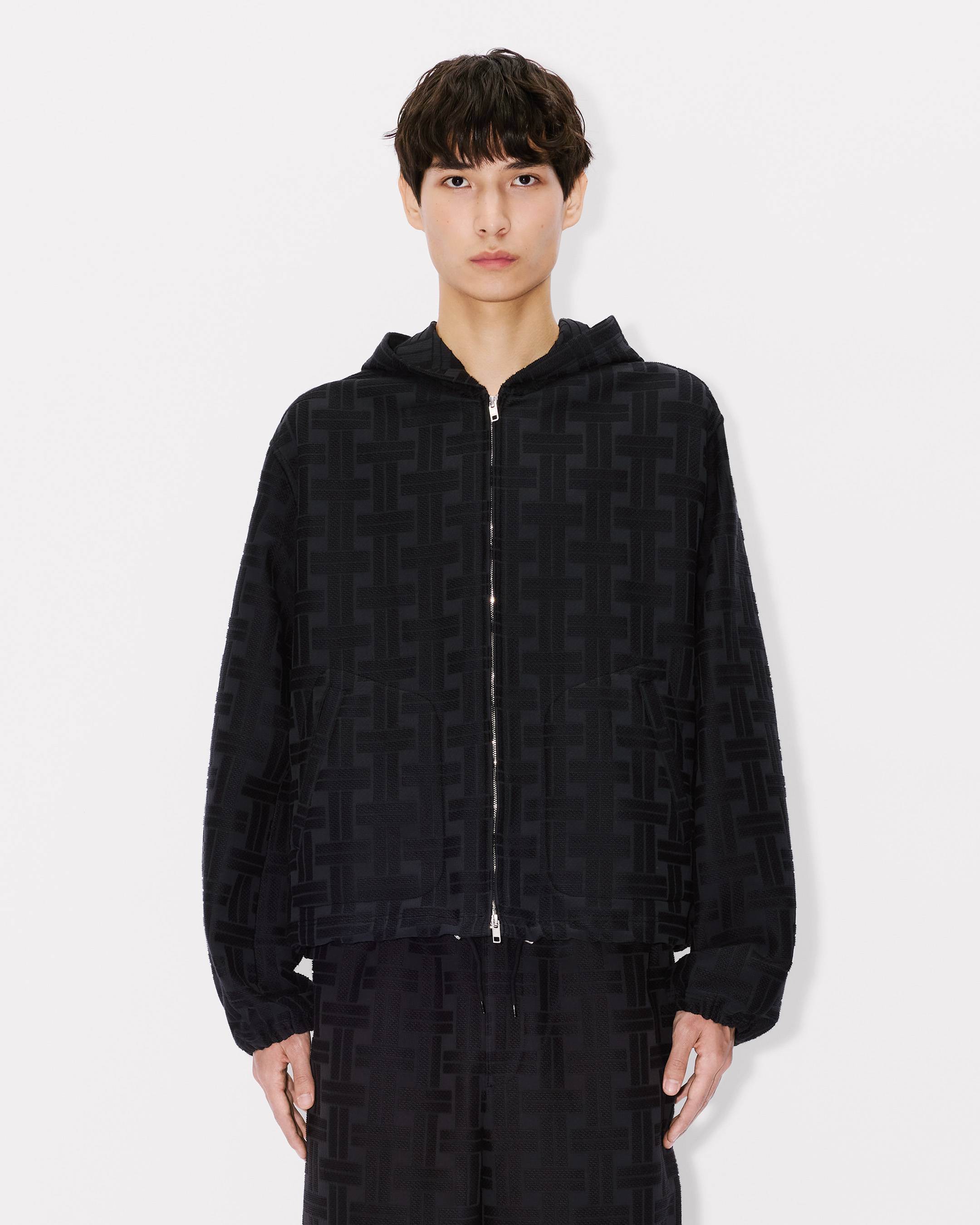 Kenzo Weave Hooded Overshirt In Cotton Jacquard