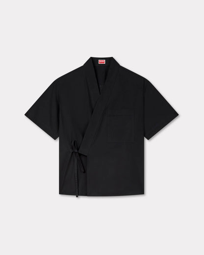 Kenzo Kimono Short Sleeve Shirt In Cotton Poplin