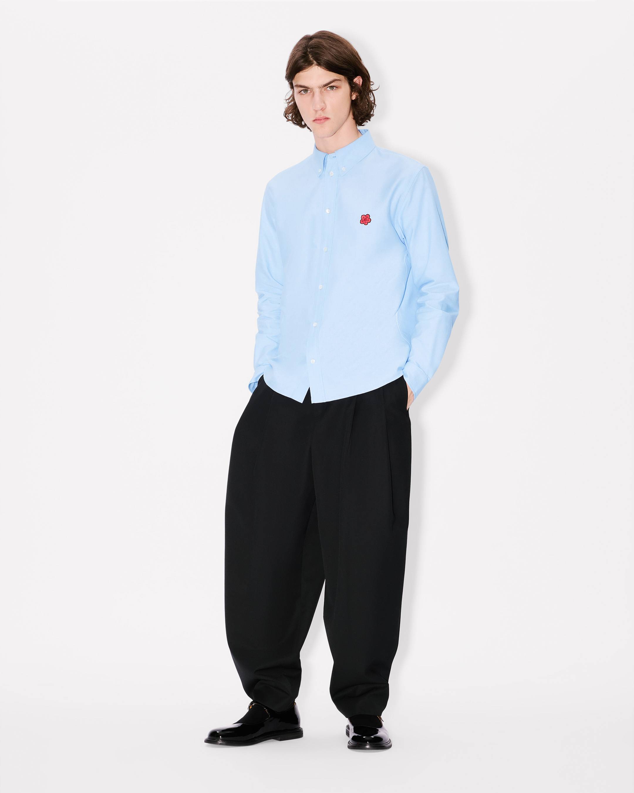 Kenzo Boke Flower Embroidered Casual Shirt In Cotton Oxford