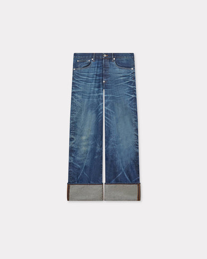 Kenzo Turn Up Wide Fit Jeans In Japanese Denim