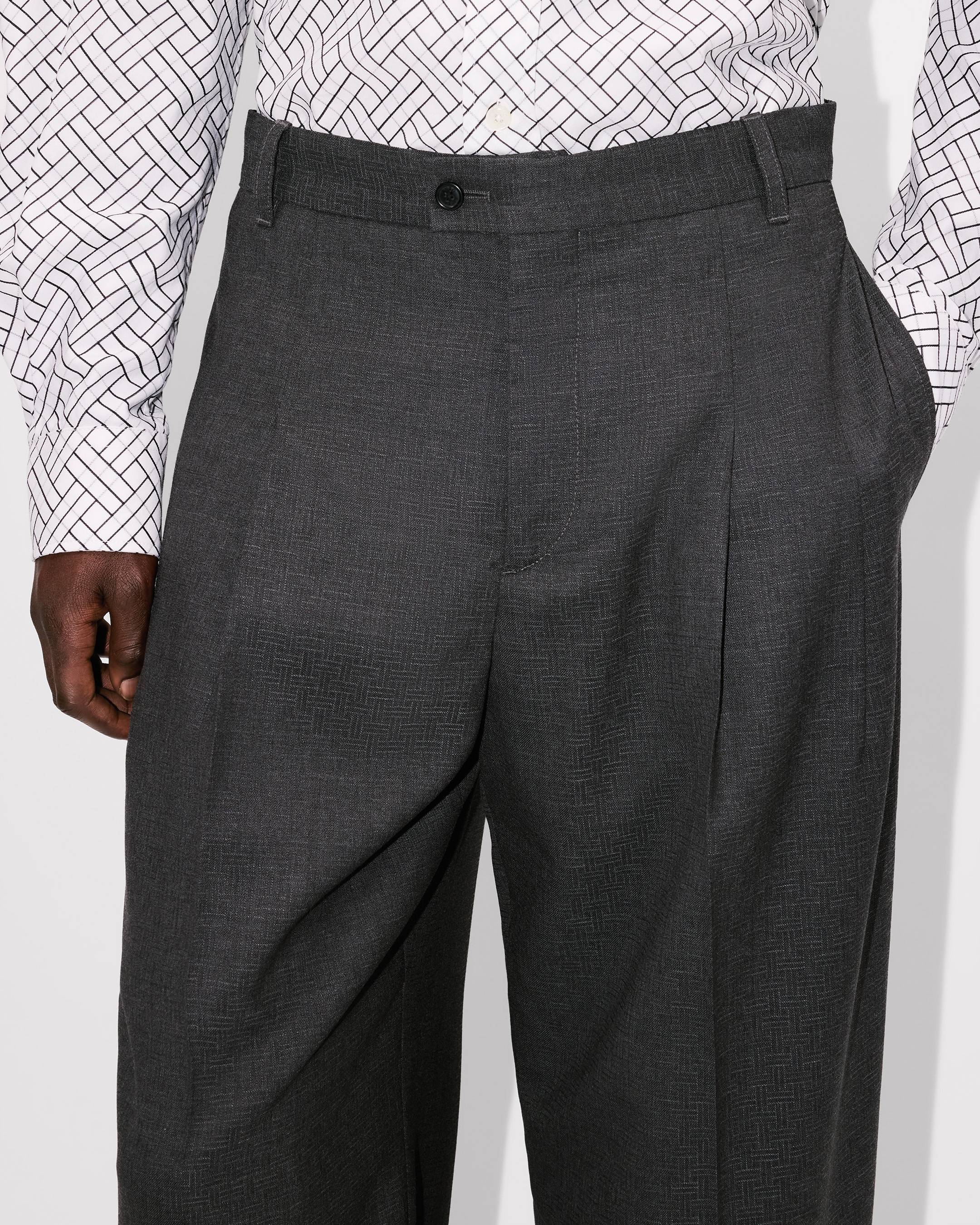 Kenzo Weave Straight Tailored Pants In Wool Jacquard