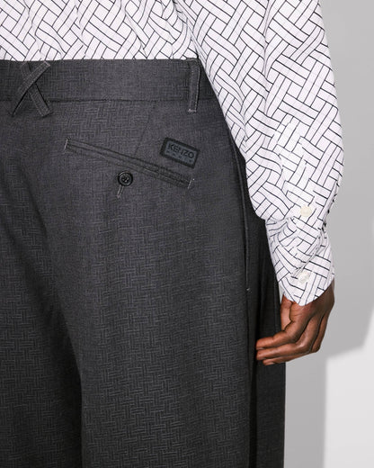Kenzo Weave Straight Tailored Pants In Wool Jacquard