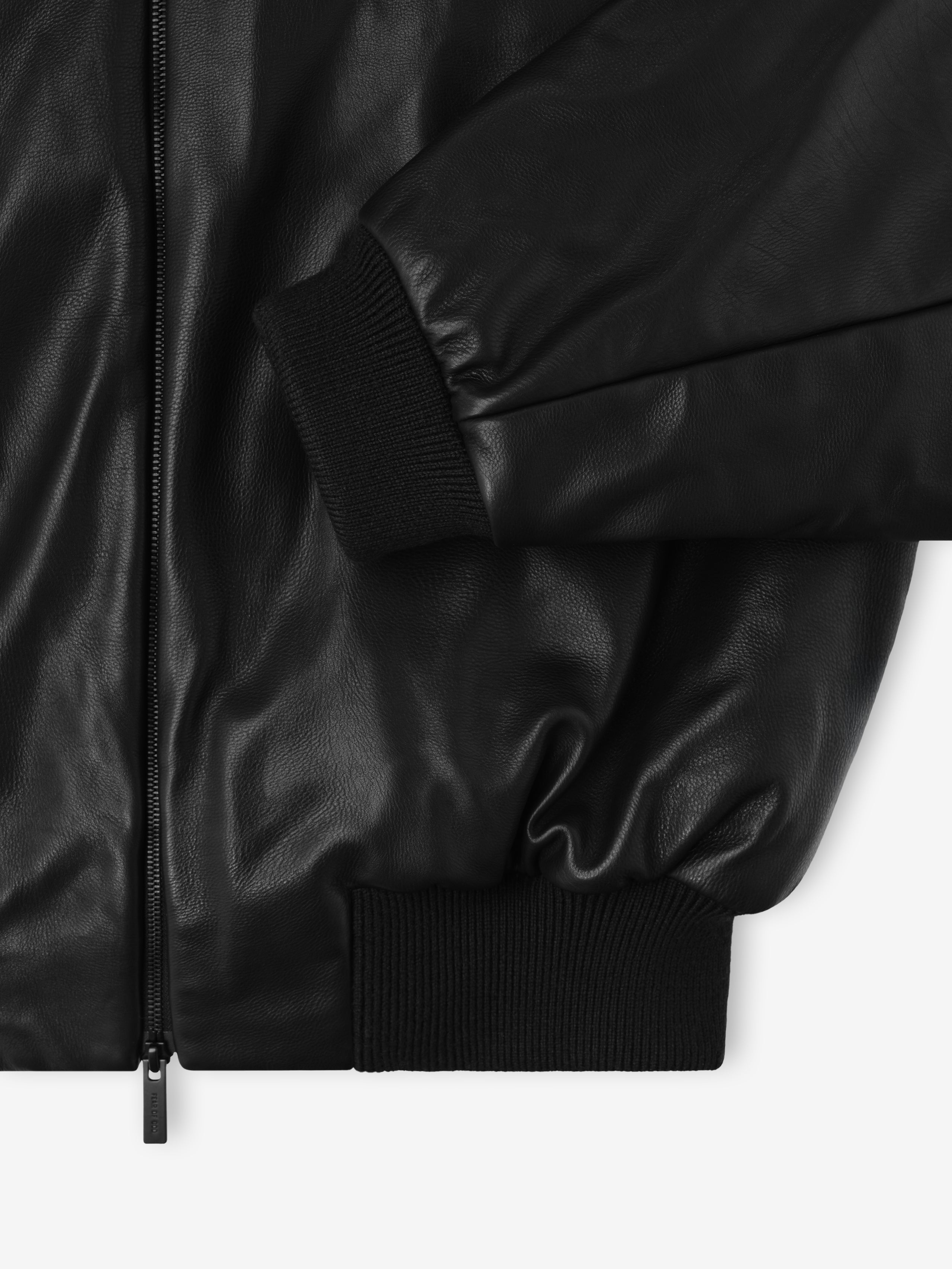 Essentials Leather Hooded Bomber Jacket Black