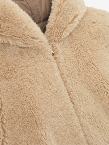 Essentials Alpaca Hooded Bomber Jacket Camel