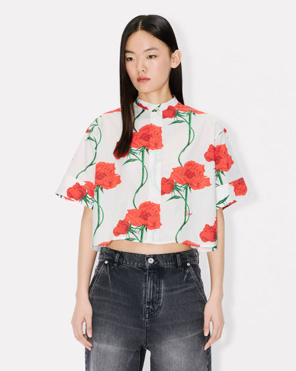 Kenzo Archive Rose Short Sleeve Shirt In Cotton Poplin Women's