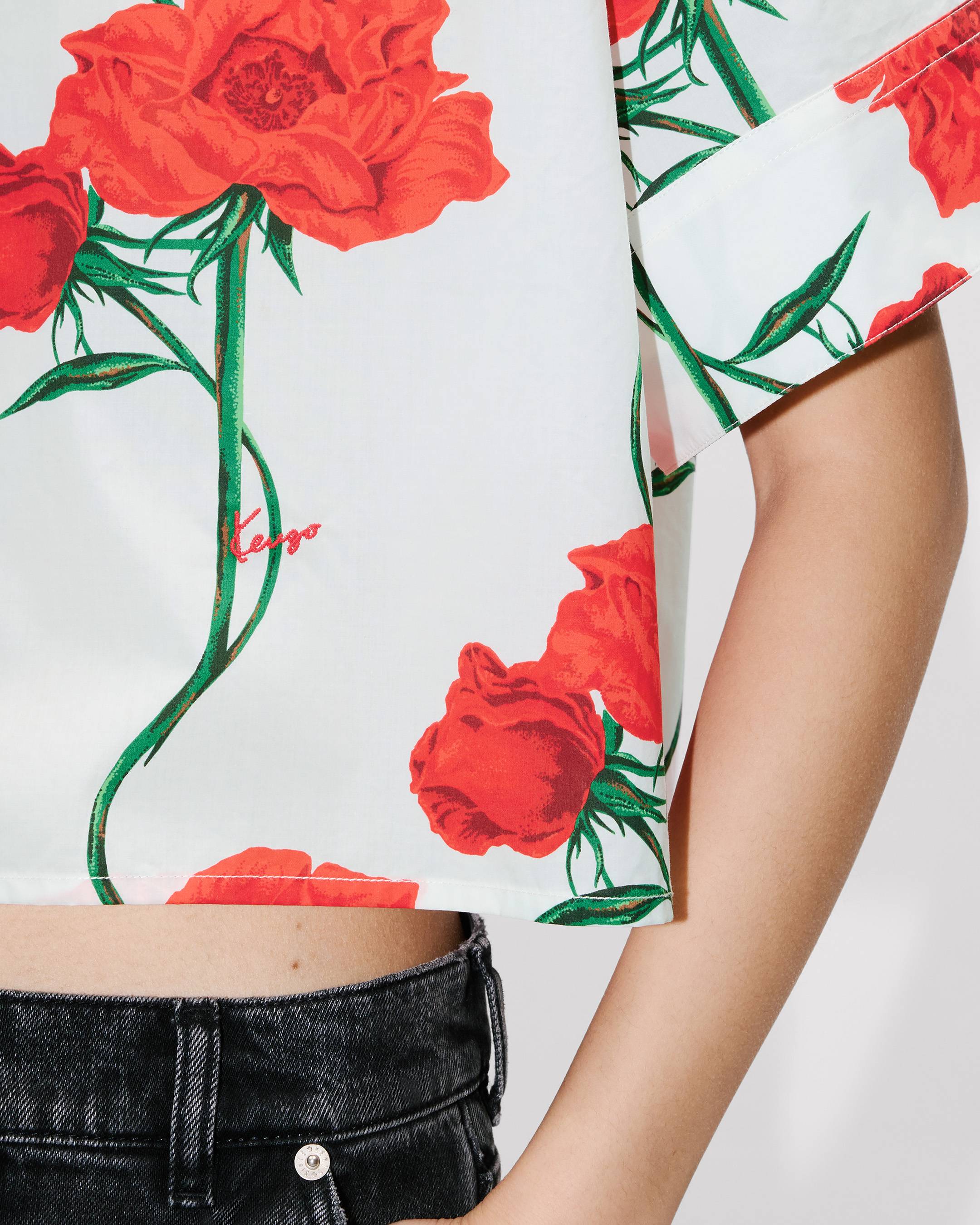 Kenzo Archive Rose Short Sleeve Shirt In Cotton Poplin Women's