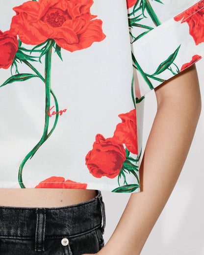 Kenzo Archive Rose Short Sleeve Shirt In Cotton Poplin Women's