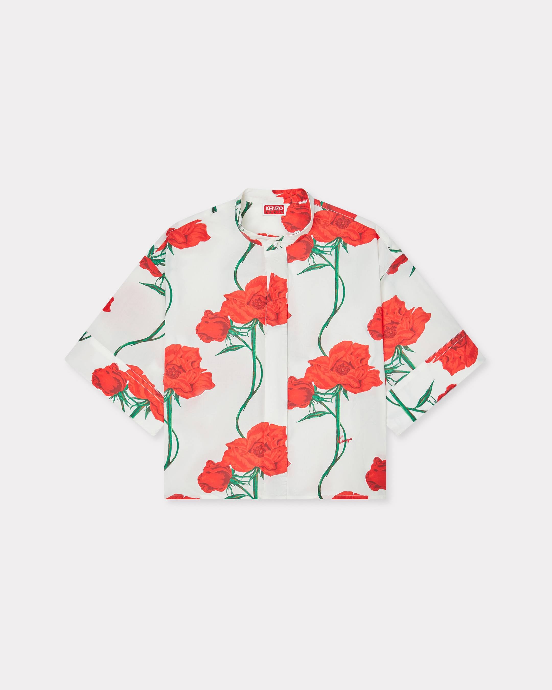Kenzo Archive Rose Short Sleeve Shirt In Cotton Poplin Women's