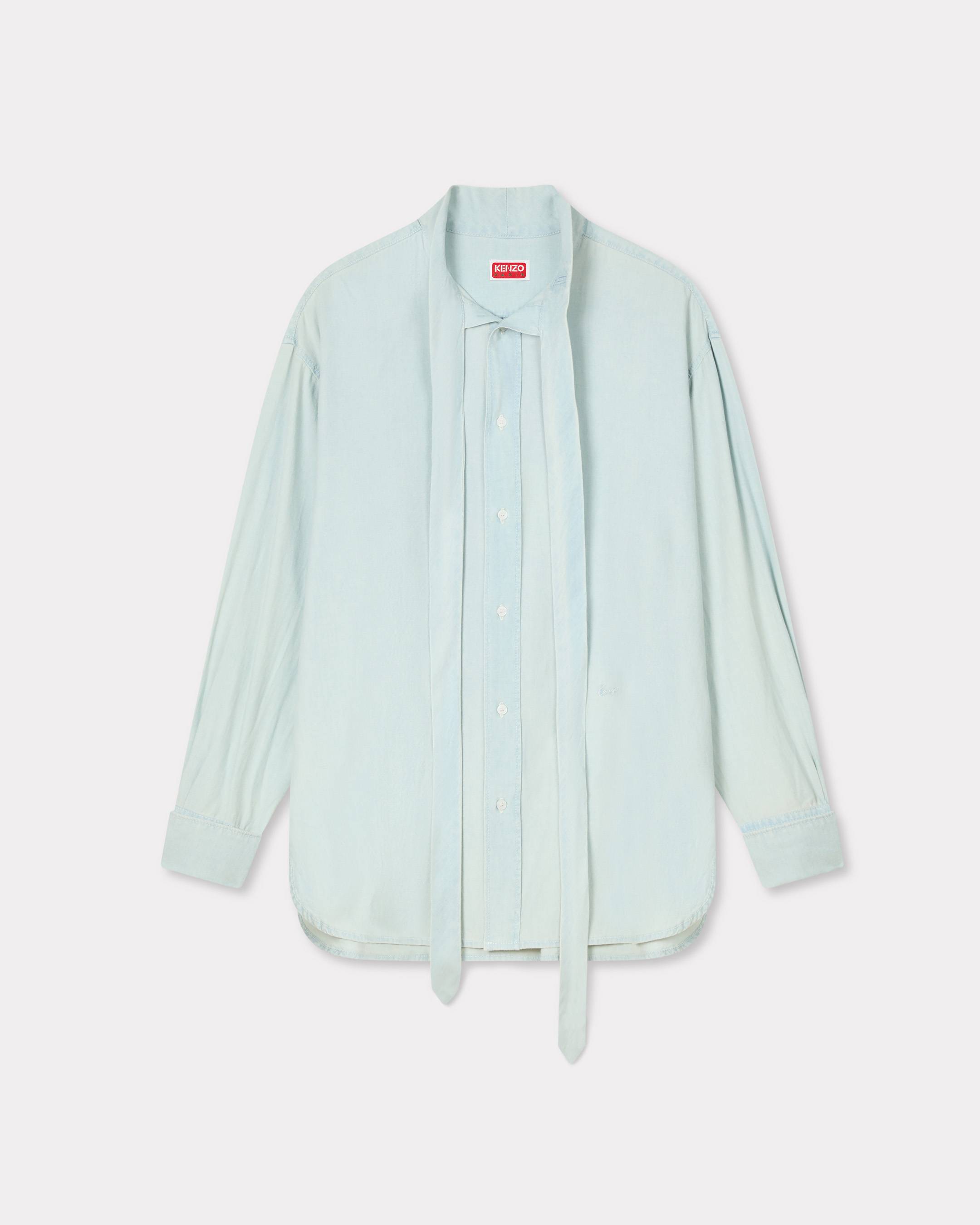 Kenzo Oversized Bow Shirt In Stone Bleach Chambray Women's