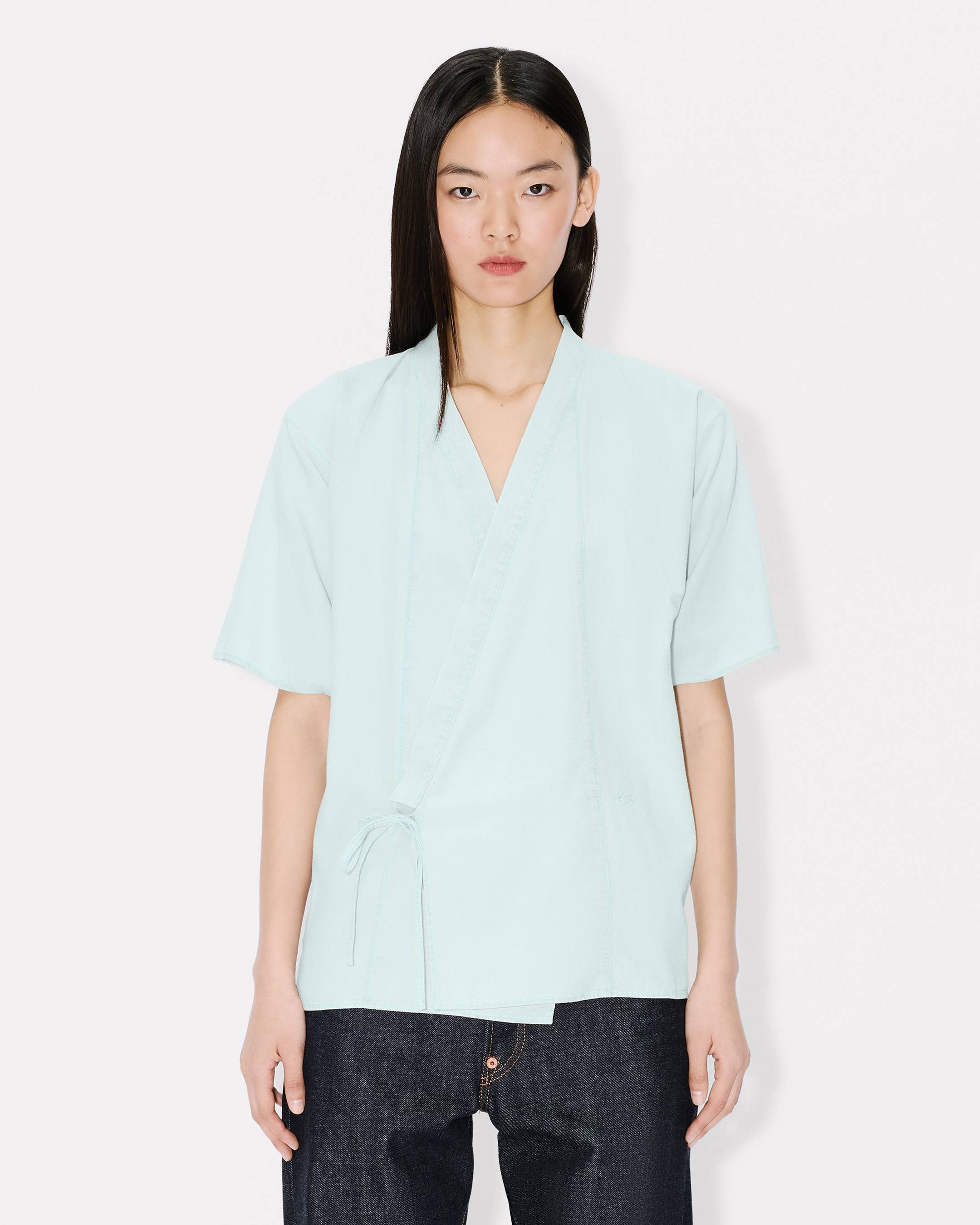 Kenzo Loose Kimono Shirt In Stone Bleach Chambray Women's