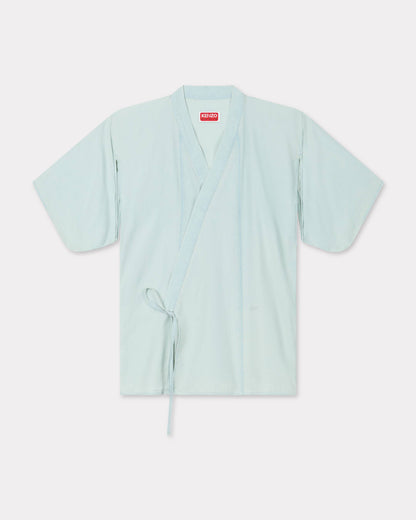 Kenzo Loose Kimono Shirt In Stone Bleach Chambray Women's