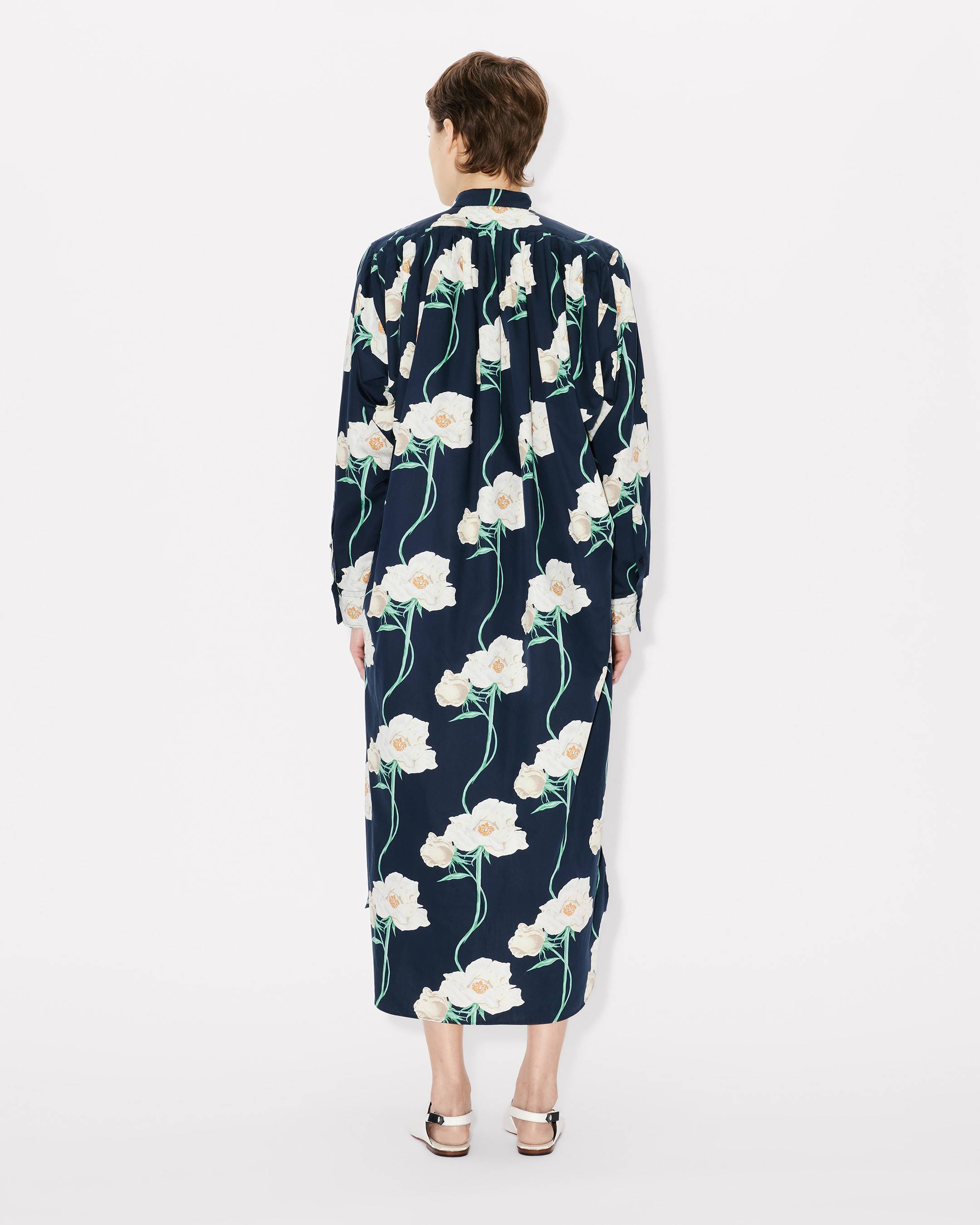 Kenzo Archive Rose Oversized Pleated Long Dress In Coton And Slik Women's