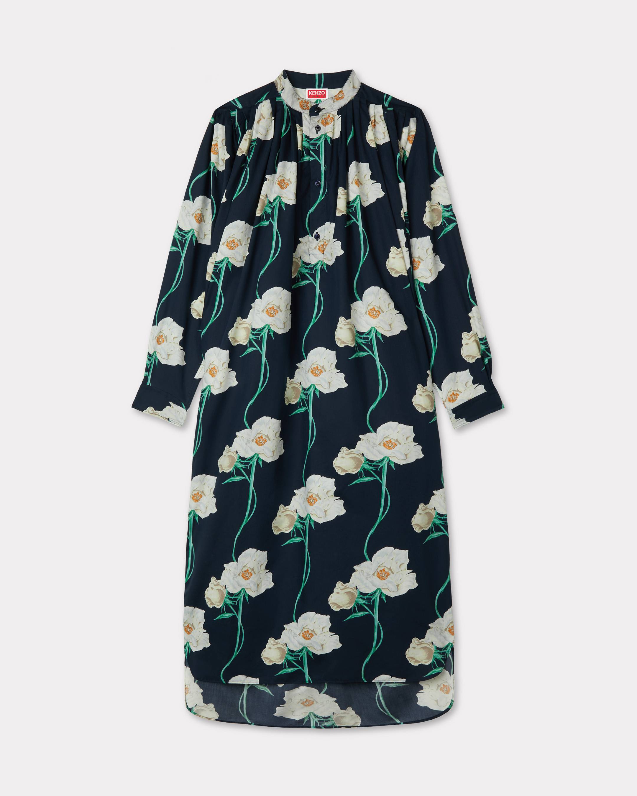 Kenzo Archive Rose Oversized Pleated Long Dress In Coton And Slik Women's